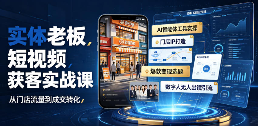 实体老板短视频获客实战课｜AI智能体工具全套实操、门店IP打造、爆款变现选题、数字人无人出镜引流完整教程-超级会员网