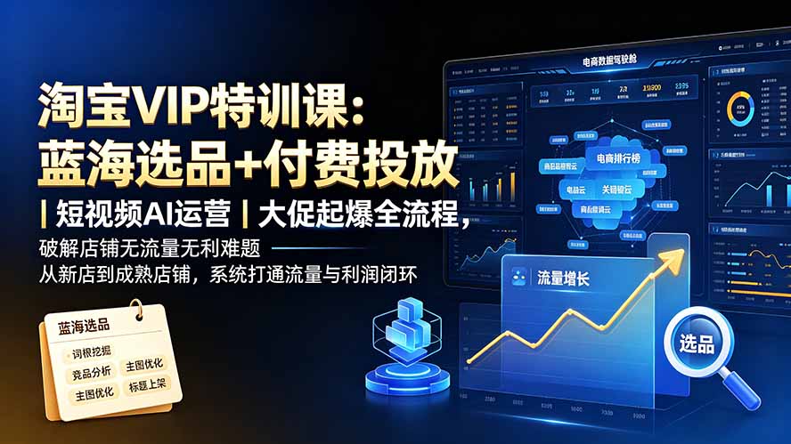 淘宝VIP特训课：蓝海选品+付费投放｜短视频AI运营｜大促起爆全流程，破解店铺无流量无利润难题-超级会员网