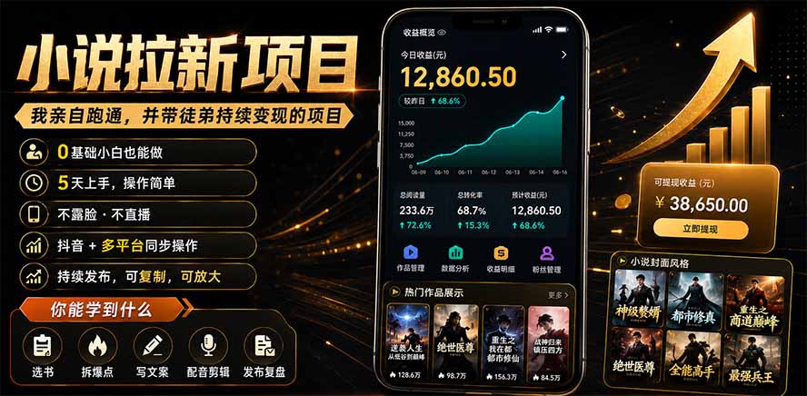 抖音及多平台小说拉新项目：我亲自跑通并持续带徒弟实操｜0基础小白5天上手快速变现-超级会员网