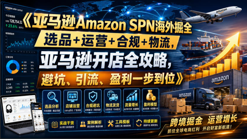 亚马逊Amazon SPN海外掘全，选品+运营+合规+物流，亚马逊开店全攻略，避坑、引流、盈利一步到位-超级会员网