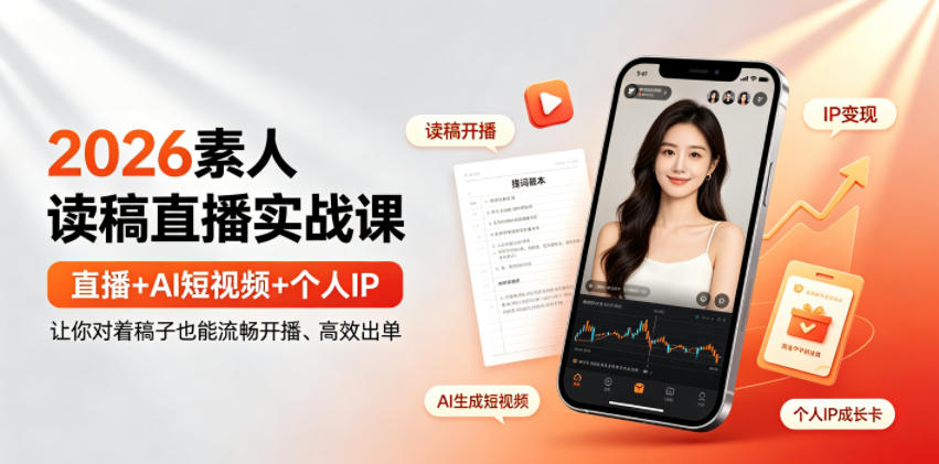2026素人读稿直播实战课｜直播+AI短视频+个人IP，让你对着稿子也能流畅开播、高效出单-超级会员网