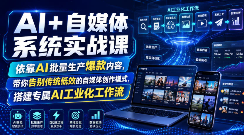 AI+自媒体系统实战课，依靠AI批量生产爆款内容，带你告别传统低效的自媒体创作模式，搭建专属AI工业化工作流-超级会员网