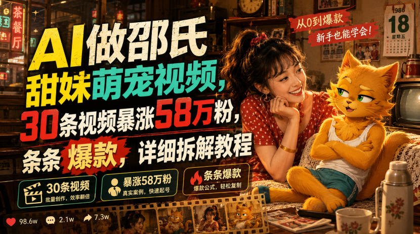AI做邵氏甜妹萌宠视频，30条视频暴涨58万粉，条条爆款，详细拆解教程-超级会员网