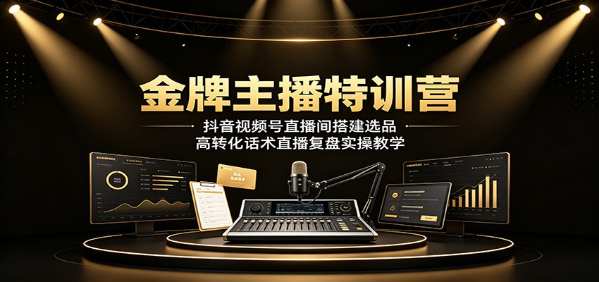 金牌主播特训营：抖音视频号直播间搭建选品，高转化话术直播复盘实操教学-超级会员网