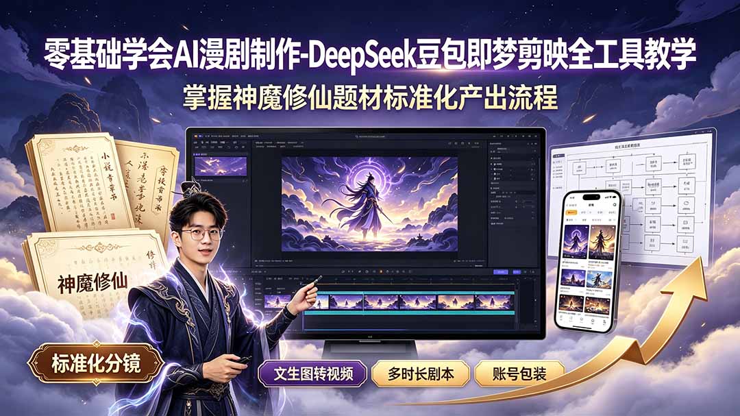 零基础学会AI漫剧制作-DeepSeek豆包即梦剪映全工具教学，掌握神魔修仙题材标准化产出流程-超级会员网