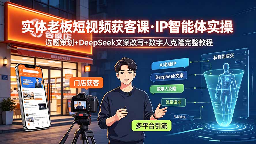 实体老板短视频获客课·IP智能体实操｜选题策划+DeepSeek文案改写+数字人克隆完整教程-超级会员网
