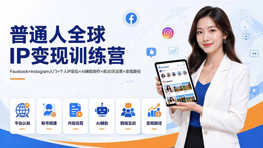 普通人全球IP变现训练营：Facebook×Instagram入门×个人IP定位×AI辅助创作×前30天运营×变现路径-超级会员网
