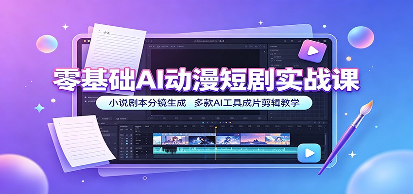 零基础AI动漫短剧实战课：小说剧本分镜生成，多款AI工具成片剪辑教学-超级会员网