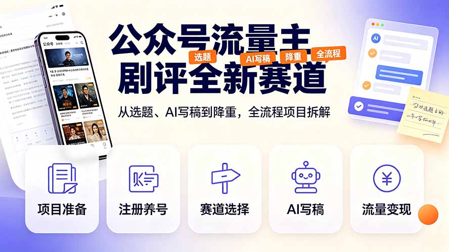 公众号流量主剧评全新赛道，从选题、AI写稿到降重，全流程项目拆解-超级会员网