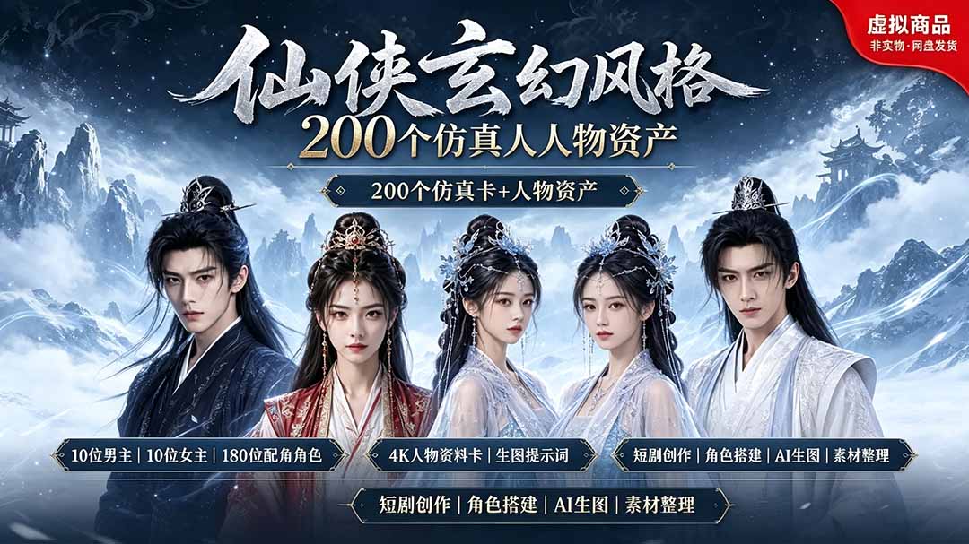 200个仙侠玄幻仿真人素材◆10男主×10女主×180配角，4K资料卡+AI生图提示词，漫剧必备-超级会员网