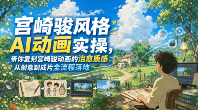 宫崎骏风格AI动画实操，带你复刻宫崎骏动画的治愈质感，从创意到成片全流程落地-超级会员网