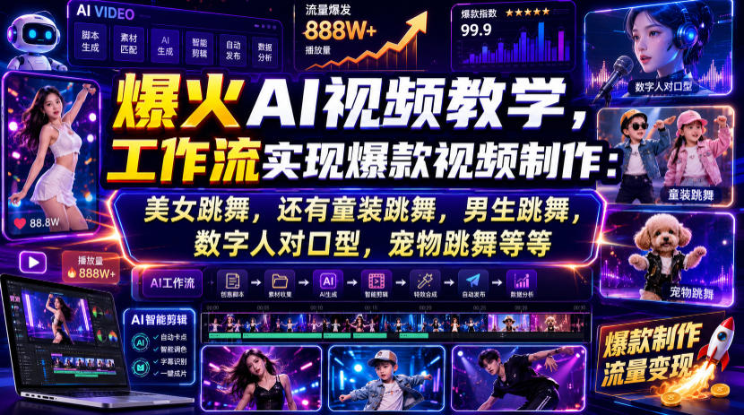 爆火AI视频教学，工作流实现爆款视频制作：美女跳舞，还有童装跳舞，男生跳舞，数字人对口型，宠物跳舞等等-超级会员网