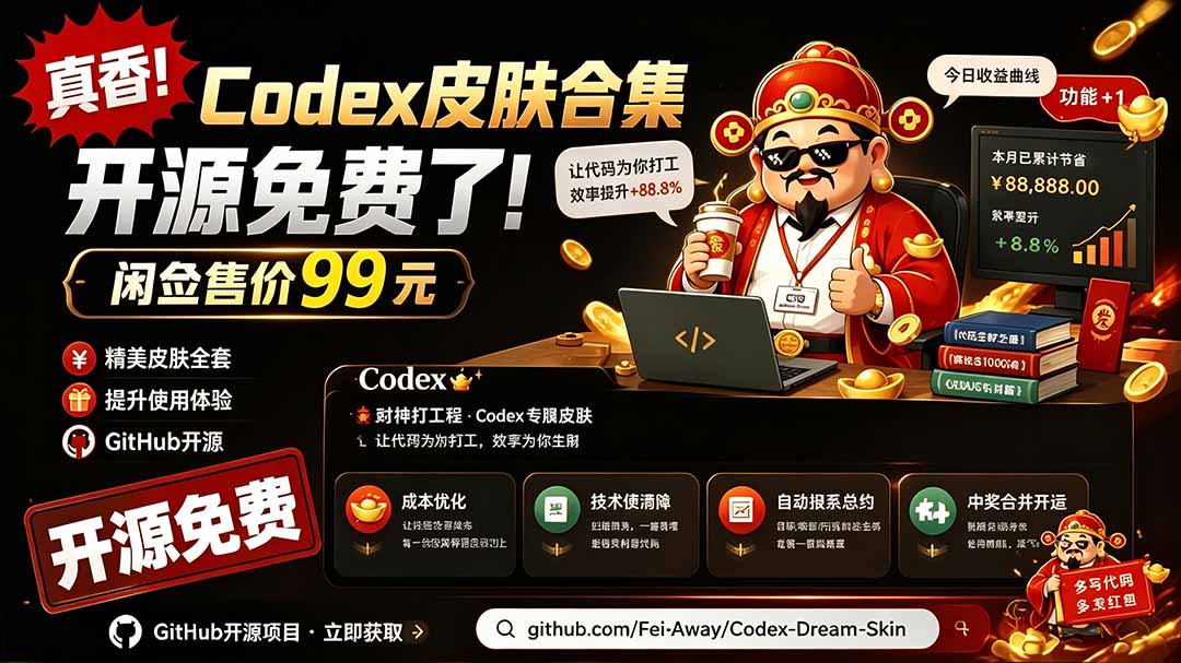 闲鱼售卖99元的Codex皮肤包，GitHub 免费开源了！让你的codex变成精美界面 Codex Dream Skin-超级会员网