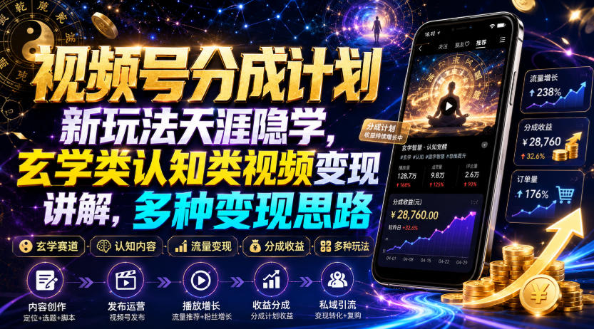 视频号分成计划新玩法天涯隐学，玄学类认知类视频变现讲解，多种变现思路-超级会员网