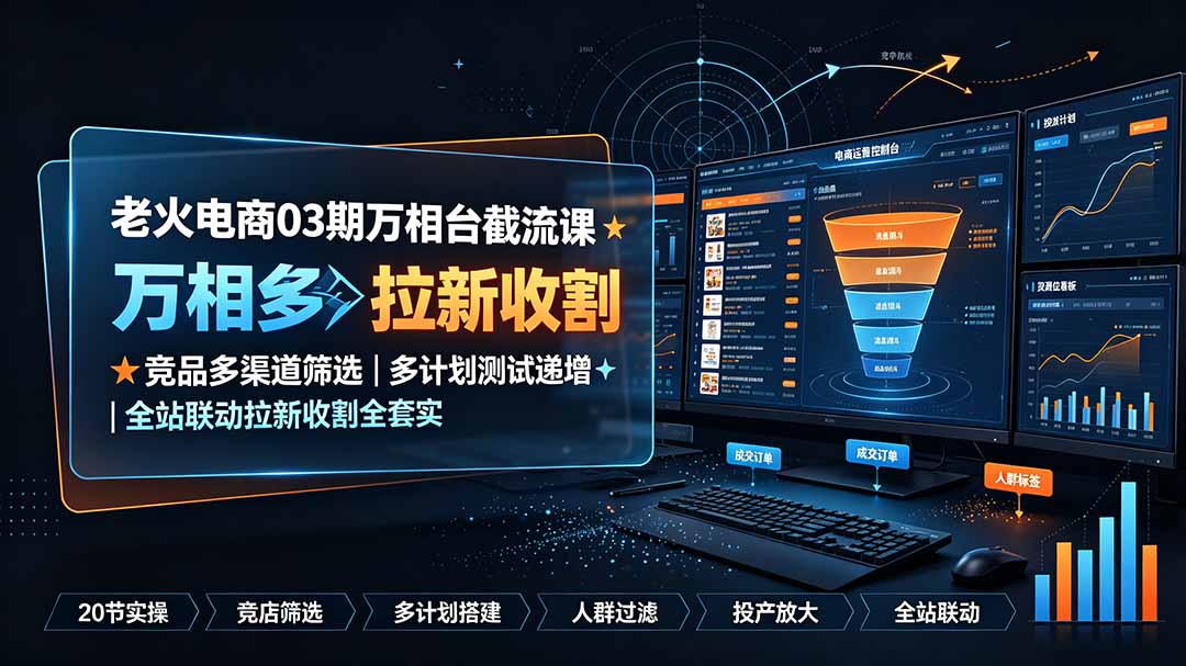 老火电商03期万相台截流课：竞品多渠道筛选｜多计划测试递增｜全站联动拉新收割全套实操教学-超级会员网