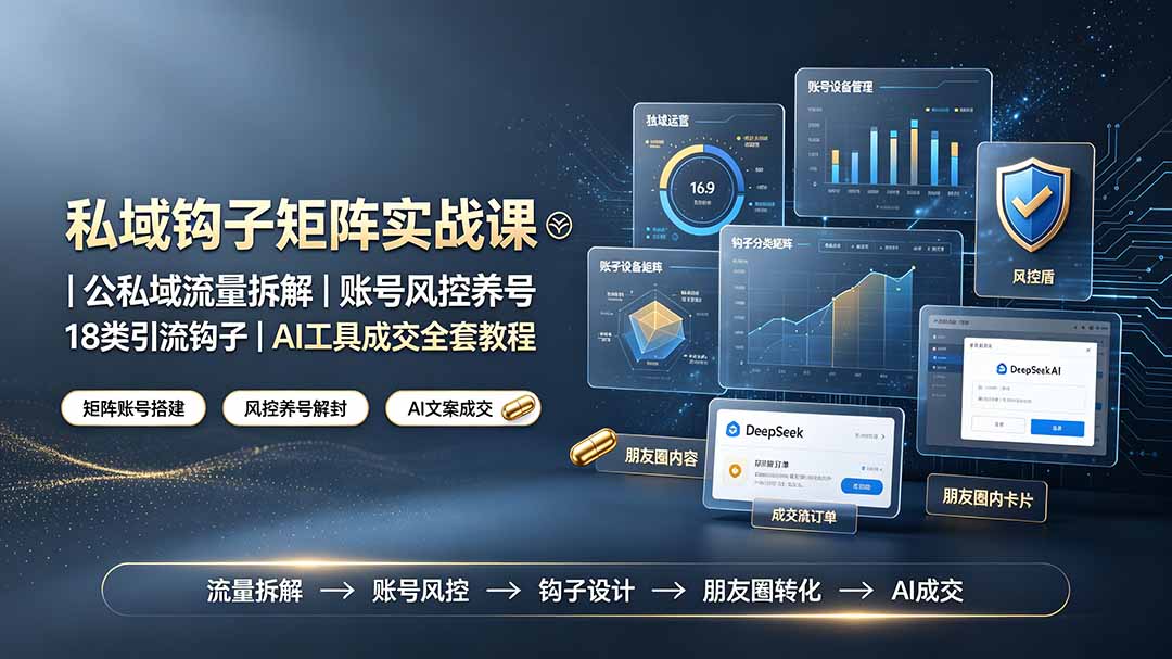 私域钩子矩阵实战课〓公私域流量拆解｜账号风控养号｜18类引流钩子｜AI工具成交全套教程-超级会员网