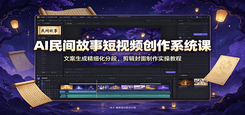 AI民间故事短视频创作系统课：文案生成精细化分段，剪辑封面制作实操教程-超级会员网