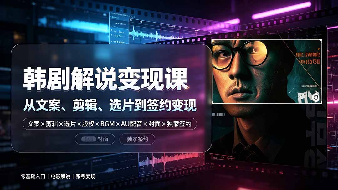 抖音270W粉丝博主亲授韩剧解说课：文案×剪辑×选片×版权×BGM×AU配音×封面×独家签约，零基础到变现-超级会员网