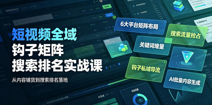 短视频全域钩子矩阵搜索排名实战课｜6大平台矩阵布局、关键词堆量抢占搜索流量、钩子私域导流、AI批量内容生成-超级会员网