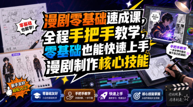 漫剧零基础速成课，全程手把手教学，零基础也能快速上手漫剧制作核心技能-超级会员网