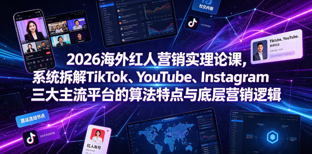 2026海外红人营销实理论课，系统拆解TikTok、YouTube、Instagram三大主流平台的算法特点与底层营销逻辑-超级会员网