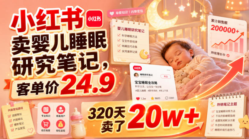 小红书卖婴儿睡眠研究笔记，客单价24.9，320天卖了20w+-超级会员网