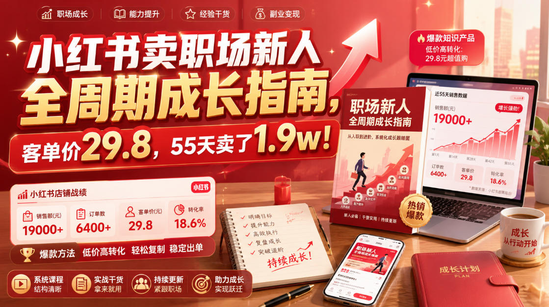 小红书卖职场新人全周期成长指南，客单价29.8，55天卖了1.9w！-超级会员网