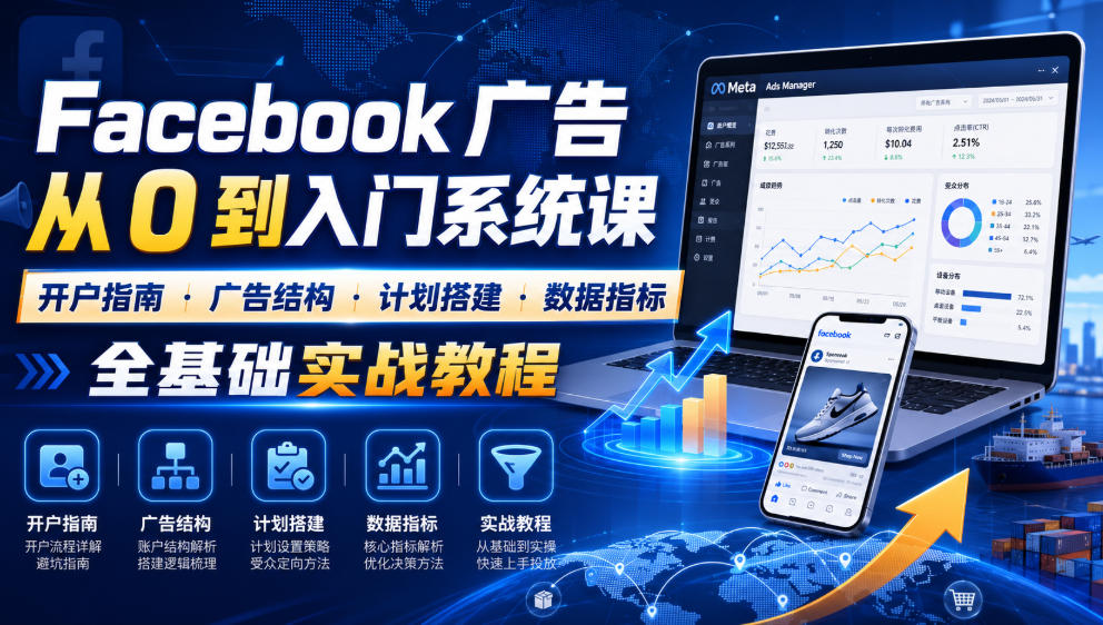 Facebook广告新手从0到入门系统课｜开户指南・广告结构・计划搭建・数据指标全基础实战教程-超级会员网