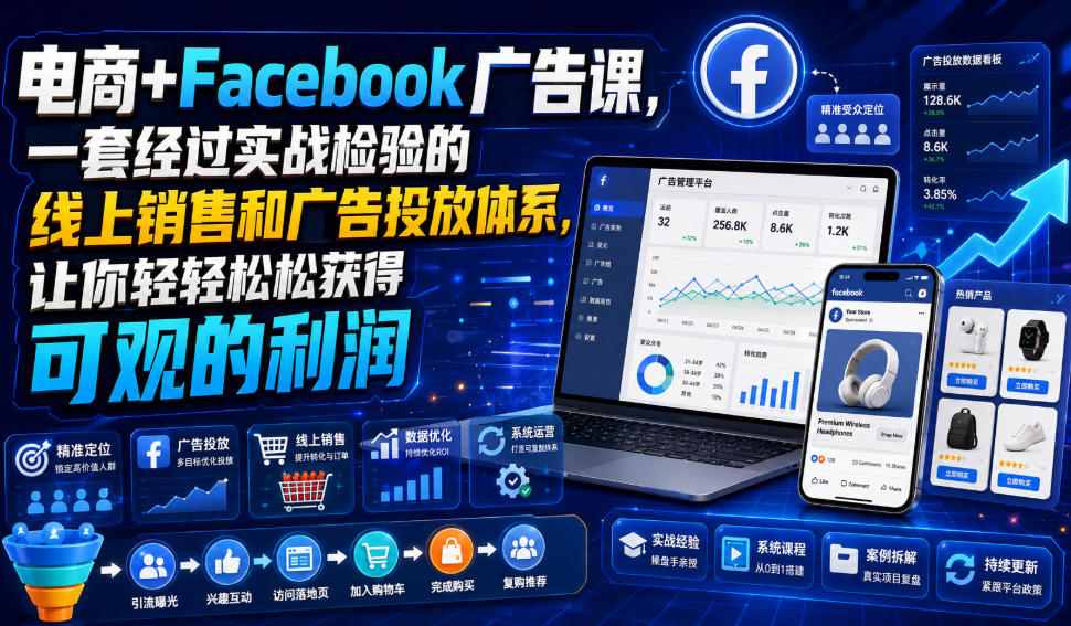 电商+Facebook广告课，一套经过实战检验的线上销售和广告投放体系，让你轻轻松松获得可观的利润【原创双语字幕】-超级会员网