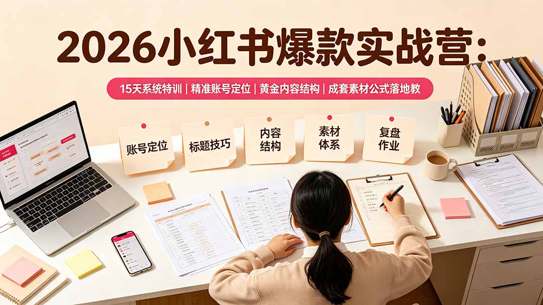 2026小红书爆款实战营：15天系统特训｜精准账号定位｜黄金内容结构｜成套素材公式落地教程-超级会员网