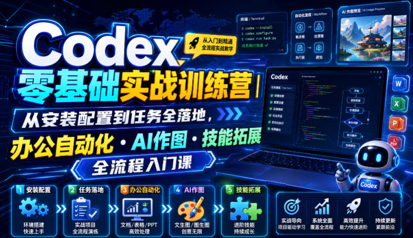 Codex零基础实战训练营｜从安装配置到任务全落地，办公自动化・AI作图・技能拓展全流程入门课-超级会员网