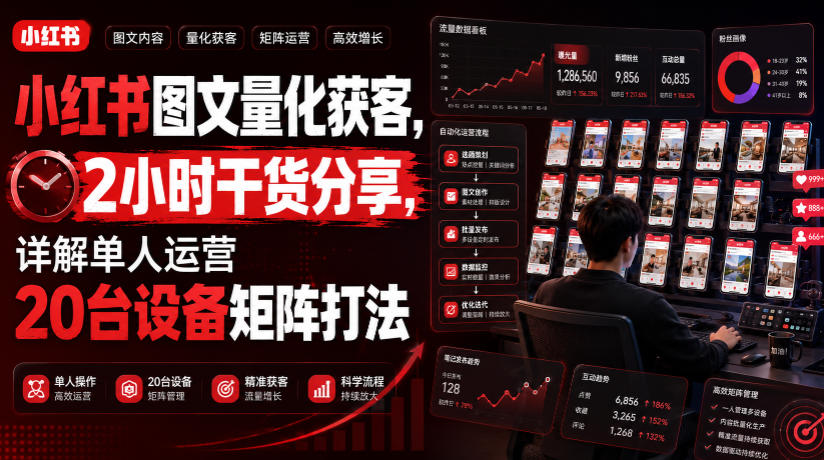 小红书图文量化获客，2小时干货分享，详解单人运营20台设备矩阵打法-超级会员网