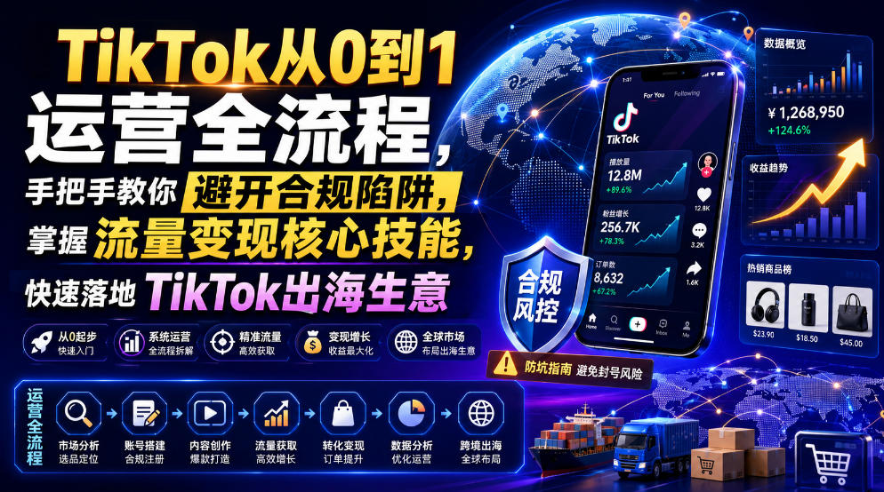 TikTok从0到1运营全流程，手把手教你避开合规陷阱，掌握流量变现核心技能，快速落地TikTok出海生意(更新7月)-超级会员网