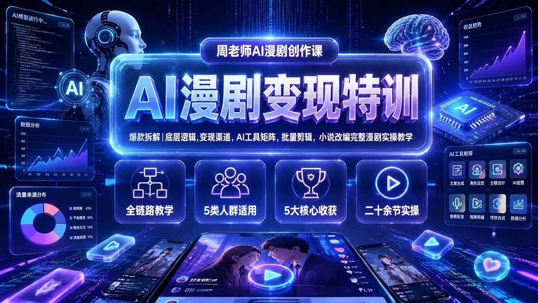AI漫剧变现特训★爆款拆解｜底层逻辑，变现渠道，AI工具矩阵，批量剪辑，小说改编完整漫剧实操教学-超级会员网