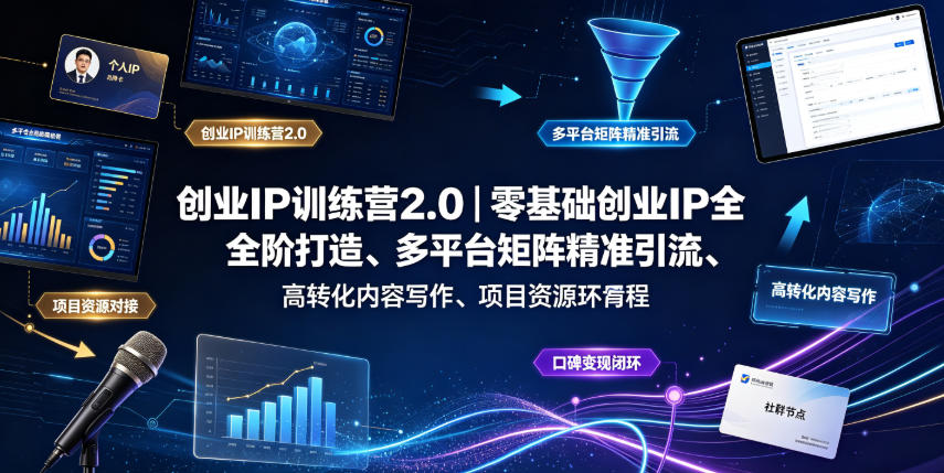 创业IP训练营2.0｜零基础创业IP全阶打造、多平台矩阵精准引流、高转化内容写作、项目资源对接与口碑变现闭环课程-超级会员网