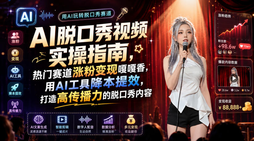 AI脱口秀视频实操指南，热门赛道涨粉变现嘎嘎香，用AI工具降本提效，打造高传播力的脱口秀内容-超级会员网