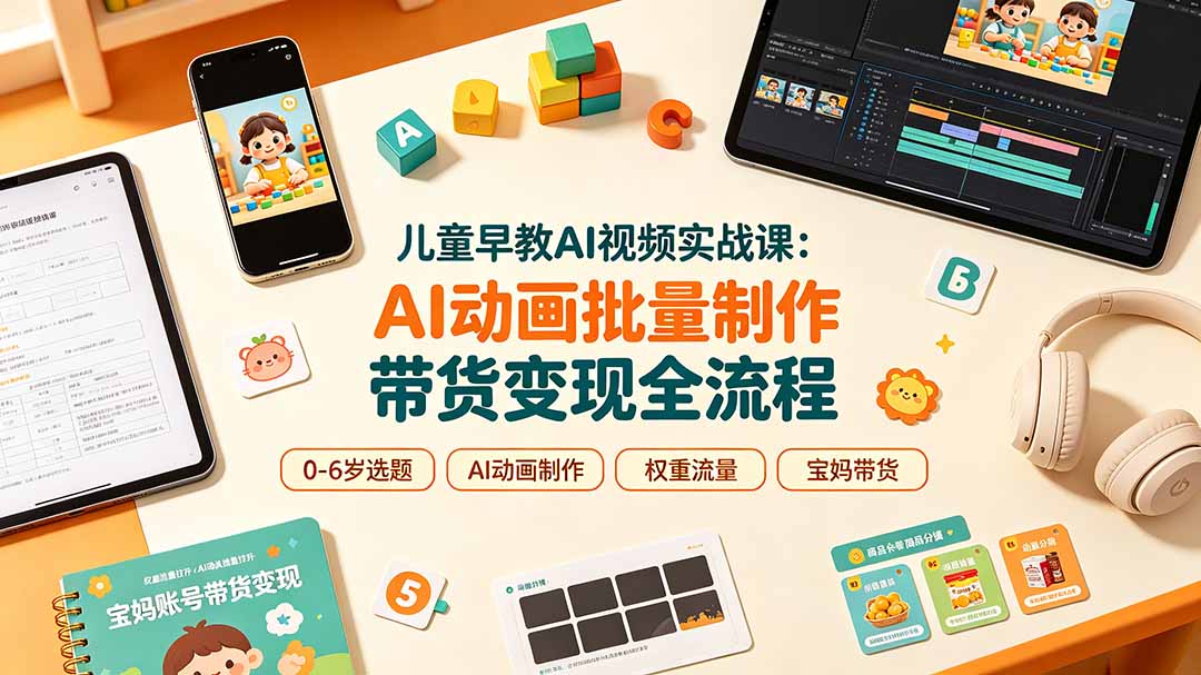 儿童早教AI视频实战课：0-6岁认知选题｜AI动画批量制作｜权重流量拉升｜宝妈账号带货变现全流程-超级会员网
