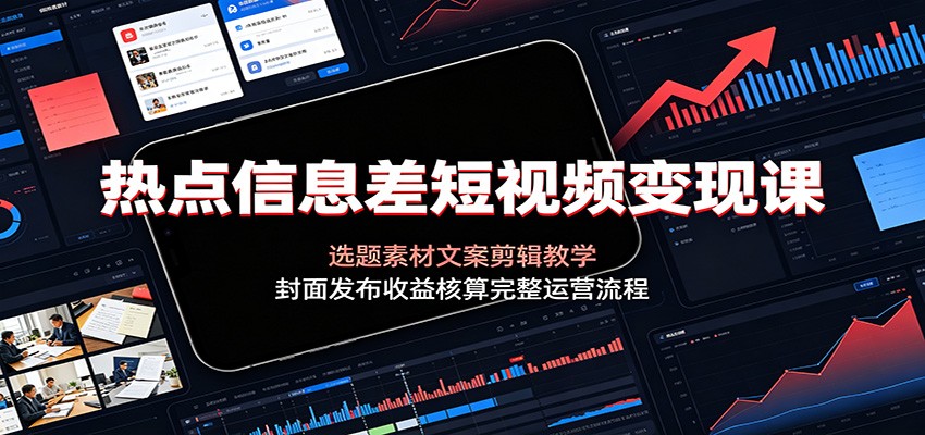 热点信息差短视频变现课：选题素材文案剪辑教学，封面发布收益核算完整运营流程-超级会员网