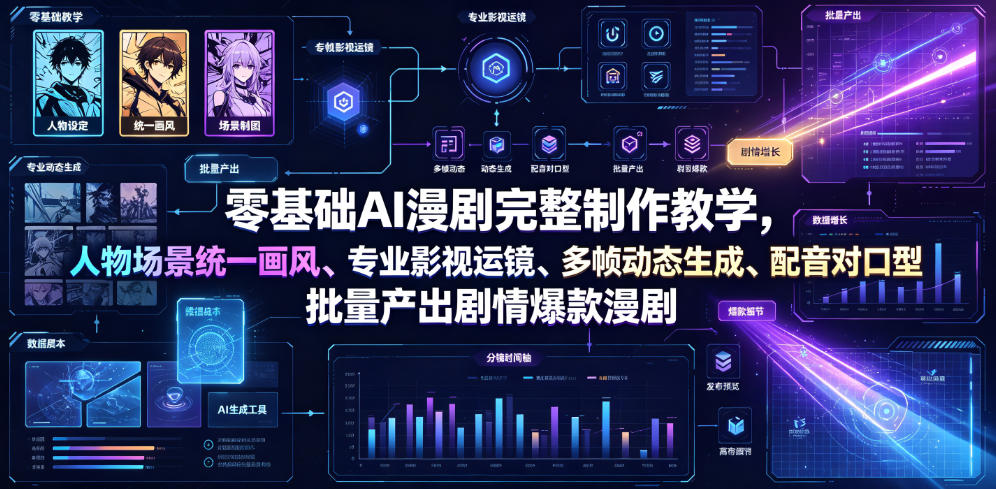 零基础AI漫剧完整制作教学，人物场景统一画风、专业影视运镜、多帧动态生成、配音对口型，批量产出剧情爆款漫剧-超级会员网