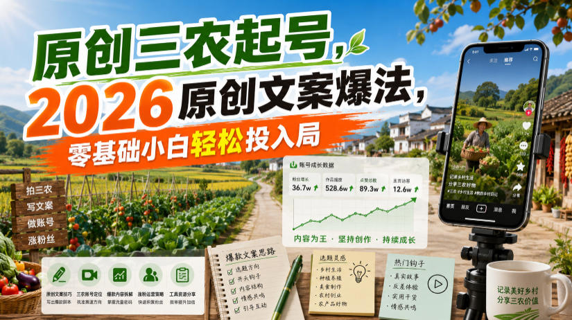 原创三农起号，2026原创文案爆法，零基础小白轻松投入局-超级会员网