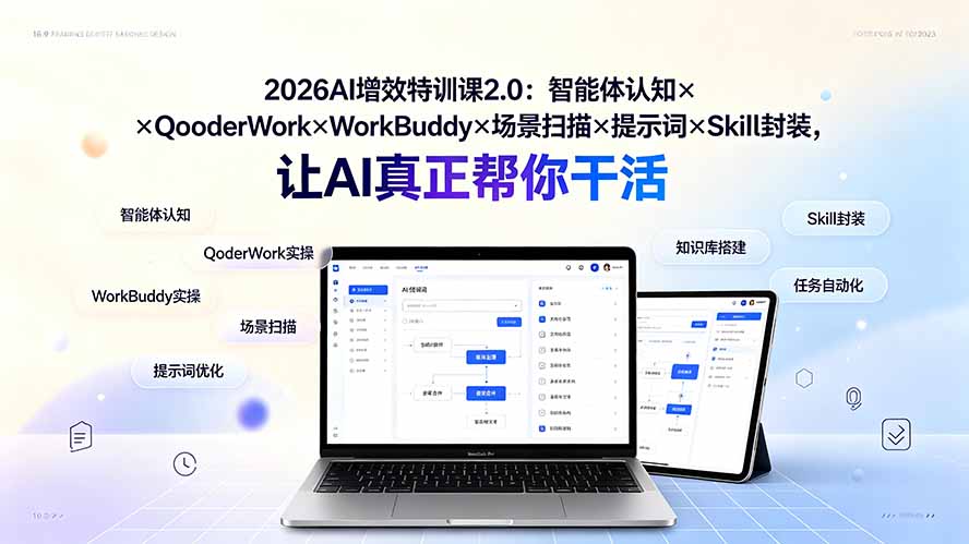 2026AI增效特训课2.0：智能体认知×QoderWork×WorkBuddy×场景扫描×提示词×Skill封装，让AI真正帮你干活-超级会员网