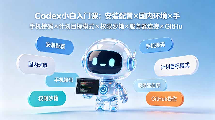 Codex小白入门课：安装配置×国内环境×手机接码×计划目标模式×权限沙箱×服务器连接×GitHub操作-超级会员网