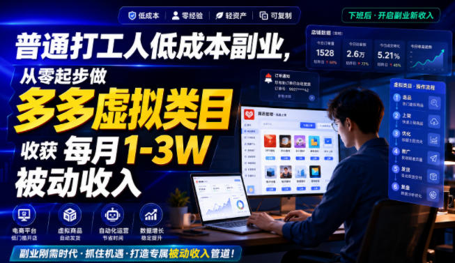 普通打工人低成本副业，从零起步做多多虚拟类目，收获每月1-3W被动收入【揭秘】-超级会员网