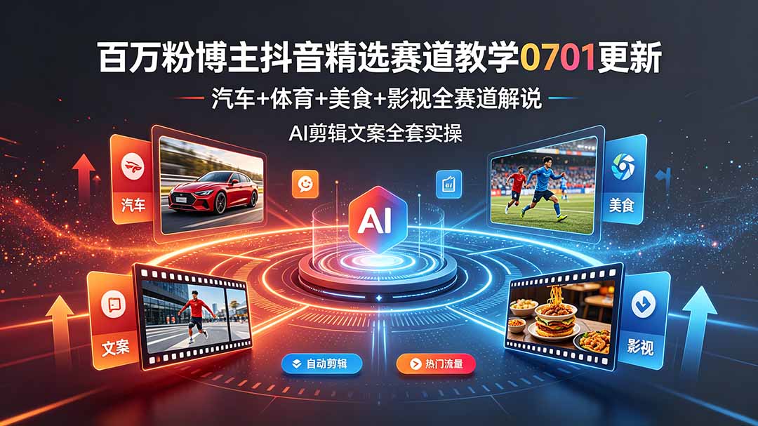 百万粉博主抖音精选赛道教学-0701更新，汽车+体育+美食+影视全赛道解说，AI剪辑文案全套实操-超级会员网