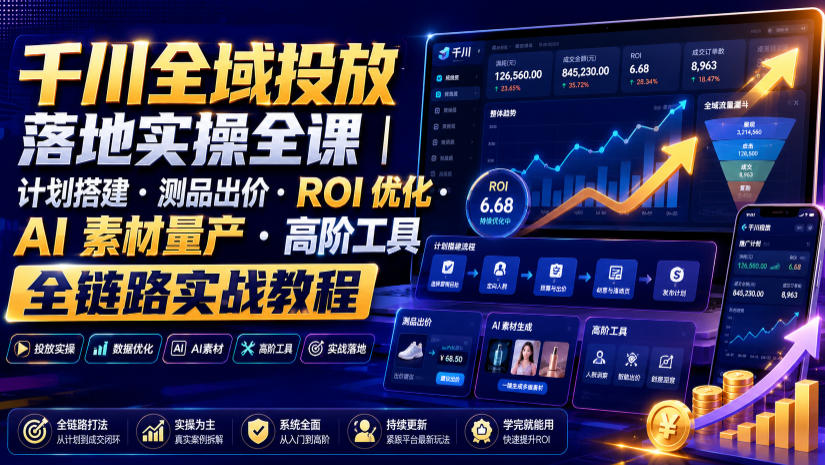 千川全域投放落地实操全课｜计划搭建・测品出价・ROI优化・AI素材量产・高阶工具全链路实战教程-超级会员网