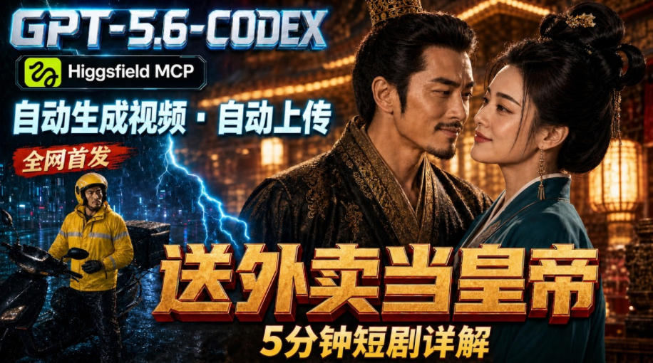 GPT-5.6 Codex+Higgsfield MCP：一条指令生成5分钟短剧并自动上传YouTube(油管)-超级会员网