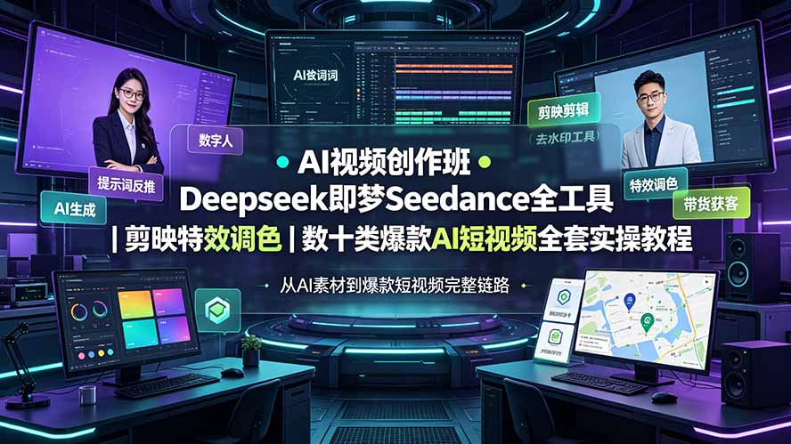 AI视频创作班◆Deepseek即梦Seedance全工具｜剪映特效调色｜数十类爆款AI短视频全套实操教程-超级会员网