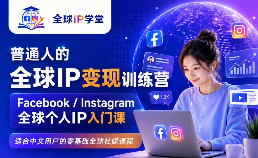 普通人的全球IP变现训练营，Facebook/Instagram全球个人IP入门课，零基础全球社媒课程-超级会员网
