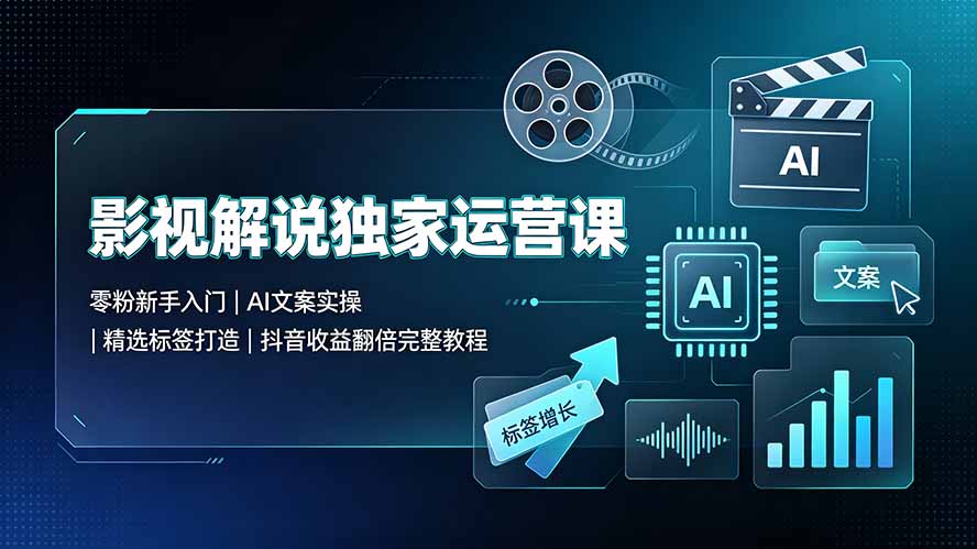 影视解说独家运营课：零粉新手入门｜AI文案实操｜精选标签打造｜抖音收益翻倍完整教程-超级会员网