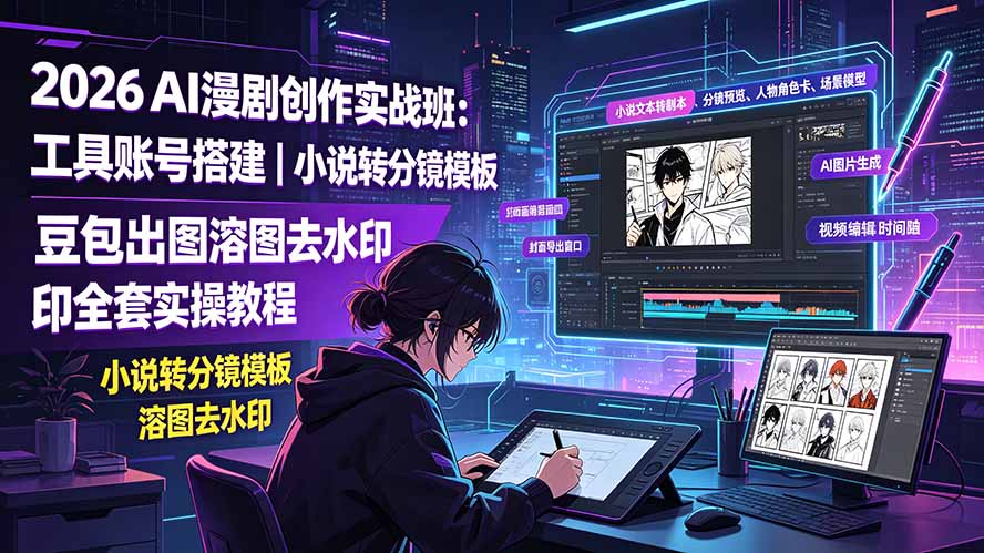 2026AI漫剧创作实战班：工具账号搭建｜小说转分镜模板｜豆包出图溶图去水印全套实操教程-超级会员网